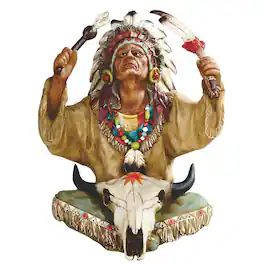 FC Design - 10"H Native American Chief with Bull Skull Figurine Statue Office Desk Tabletop Home Decor Gift - Multi-Color