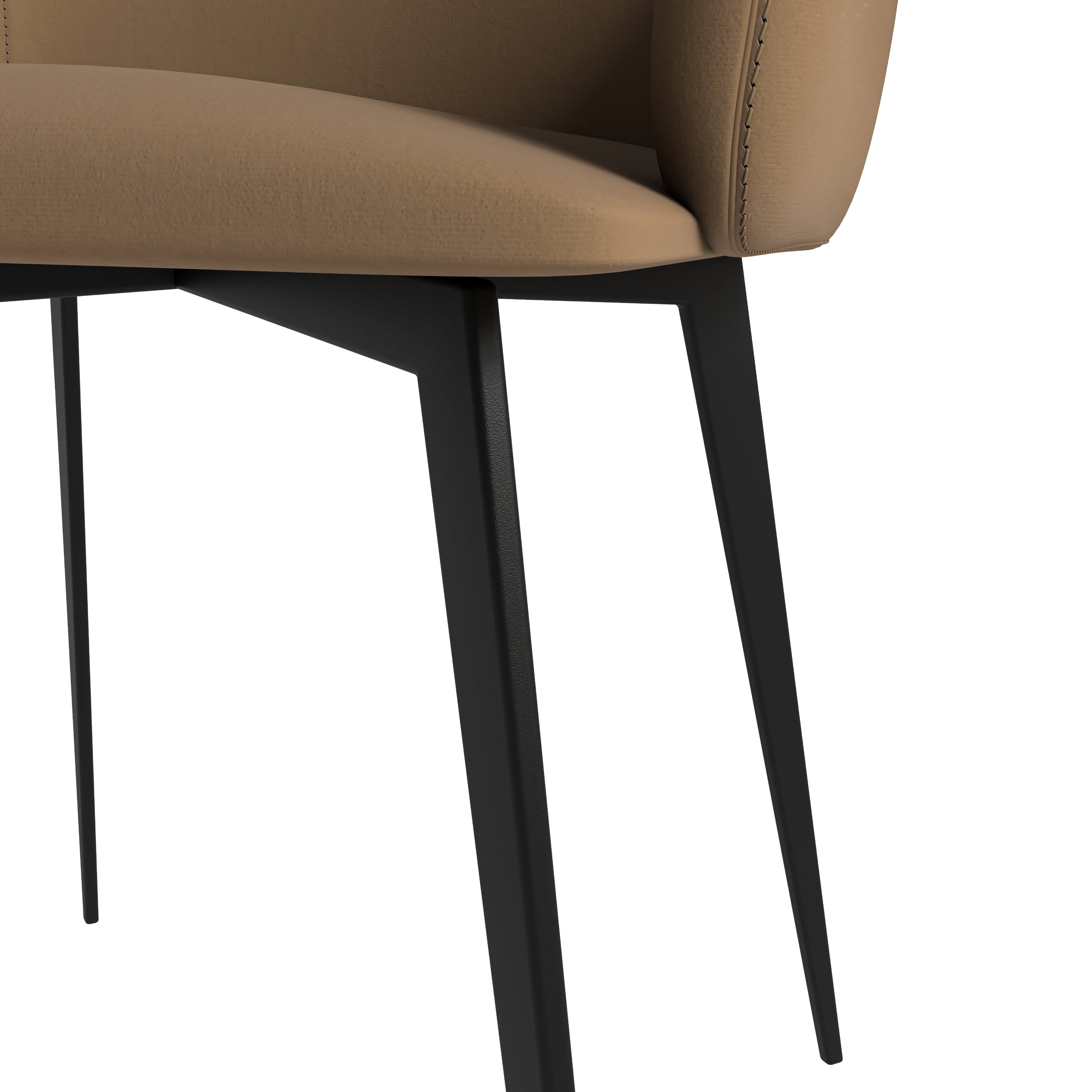 Alt View 6. LeisureMod - Sonnet Modern Dining Chair, Fabric & PU Leather Upholstered Accent Kitchen Chair with Arms and Metal Legs - Light Brown.