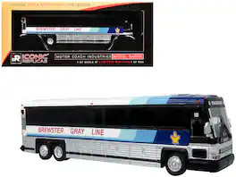2001 MCI D4000 Coach Bus "Brewster Gray Line" White with Blue Stripes 1/87 (HO) Scale Diecast Model by Iconic Replicas