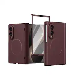 Dteck - Magnetic Full-Body Case for Samsung Galaxy Z Fold8 with 9H Tempered Screen Protector,Shock-absorbent Hinge Coverage - Winered