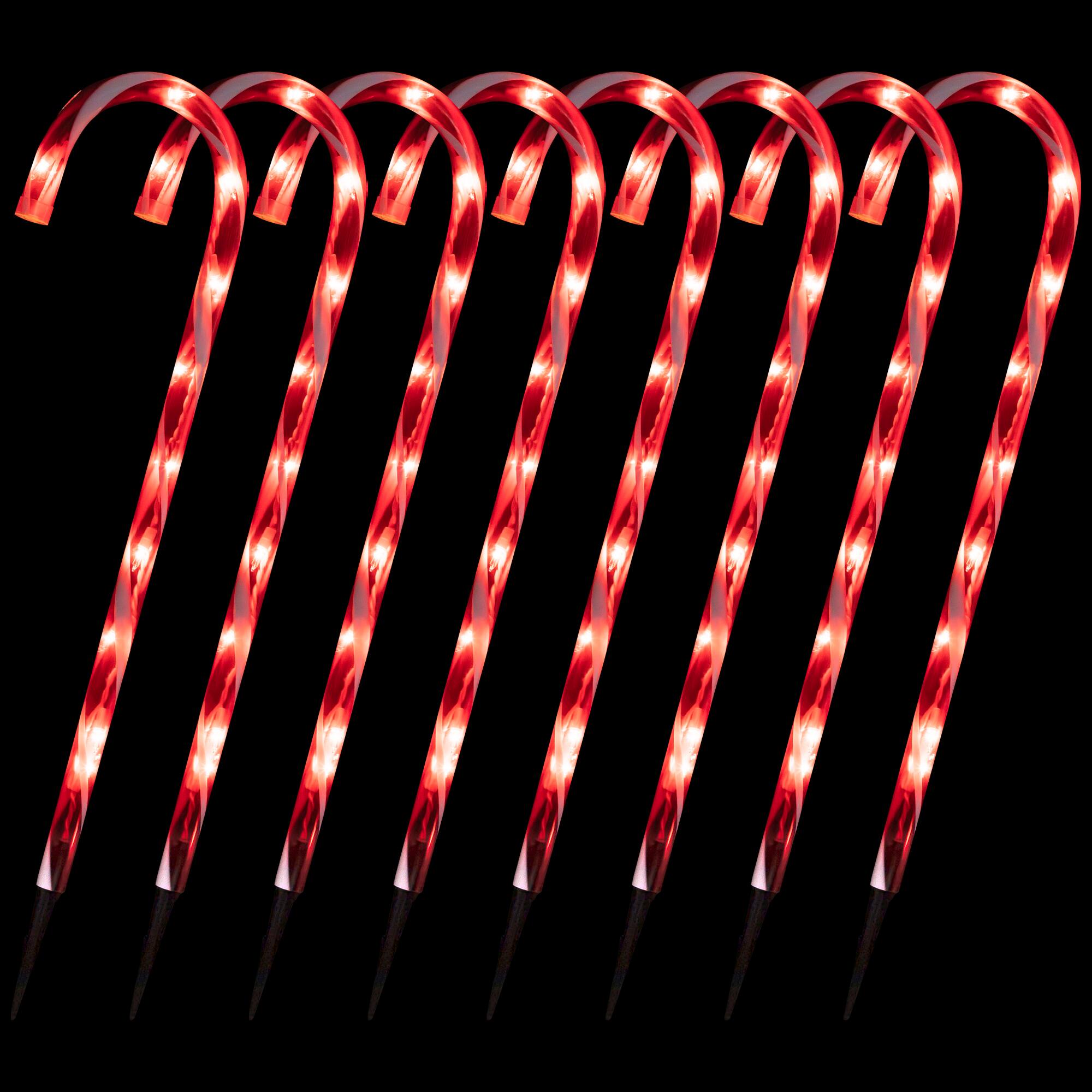 Alt View 2. Northlight - Lighted Candy Cane 8-Function Outdoor Christmas Pathway Markers - 24" - Set of 8 - Red.
