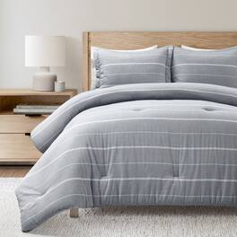 Hivvago - King/California King Blue Grey Off-White Stripe 3-Piece Comforter Set - Blue, Grey ,Off-White