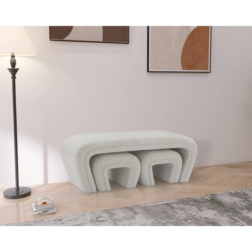 Alt View 1. Meridian Furniture - Odelia Cream Boucle Fabric Bench - Beige.