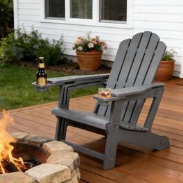 PURPLE LEAF - 1/2-Pieces Adirondack Chair HDPE All-Weather Outdoor Fire Pit Chair with Wood-Textured with Dual Cup Holders for Garden - Grey-1Pcs