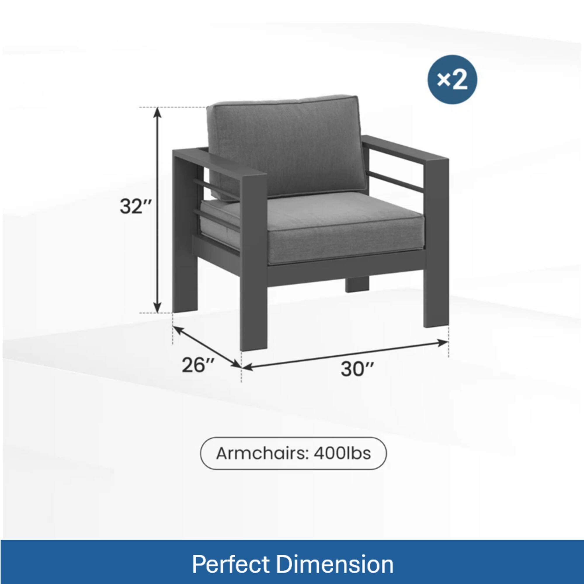 x2 32" 26" 30" Armchairs: 400lbs Perfect Dimension