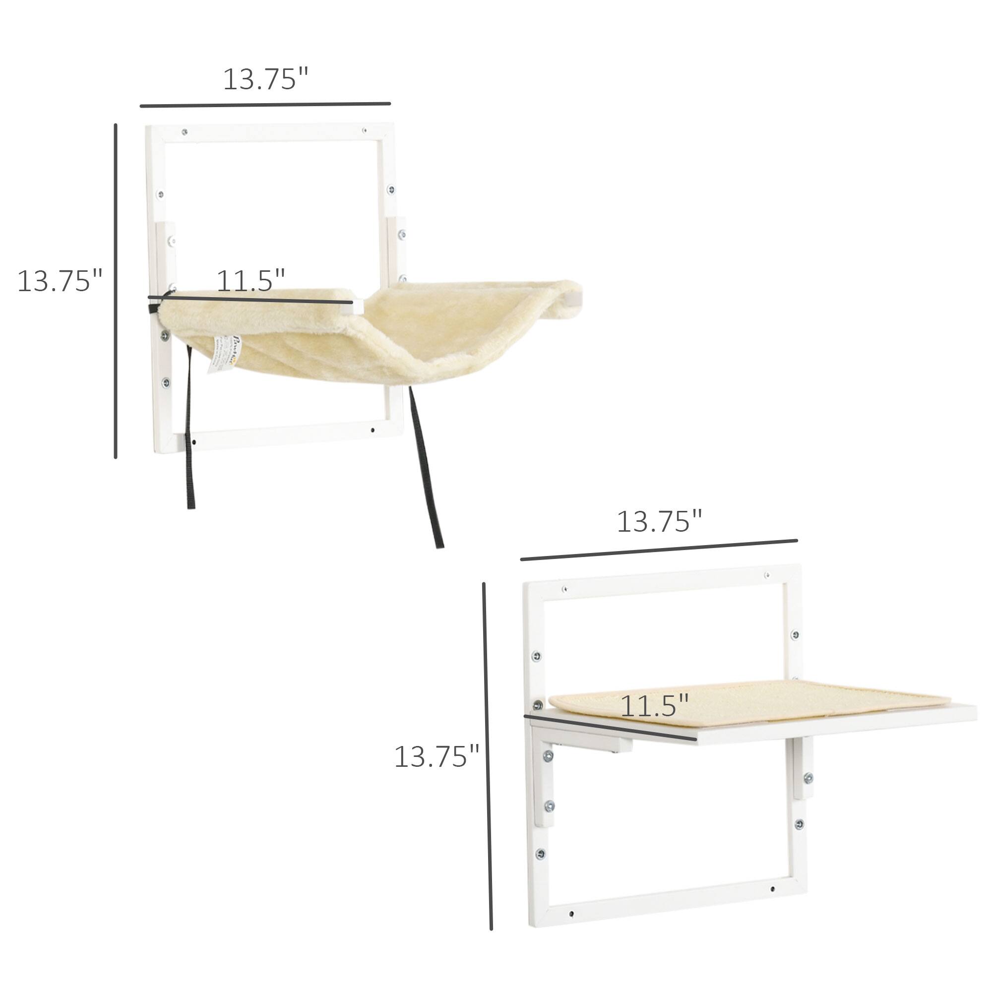 Angle. Siljoy - 6-Piece Modern Cat Wall Shelves Set with Hammock, Cream Colored Height-Adjustable Jumping Platforms & Perches.