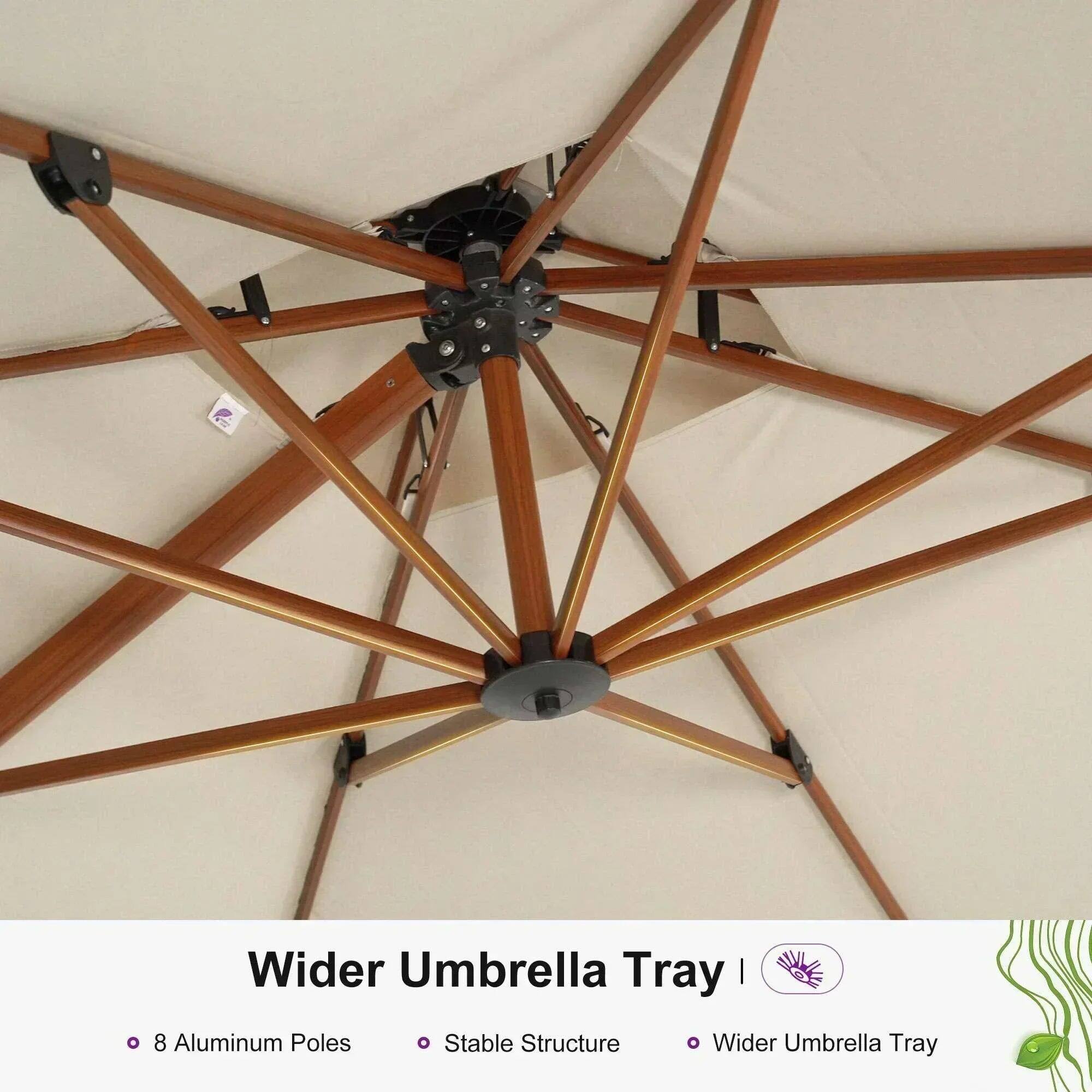 Wider Umbrella Tray | 8 Aluminum Poles | Stable Structure | Wider Umbrella Tray