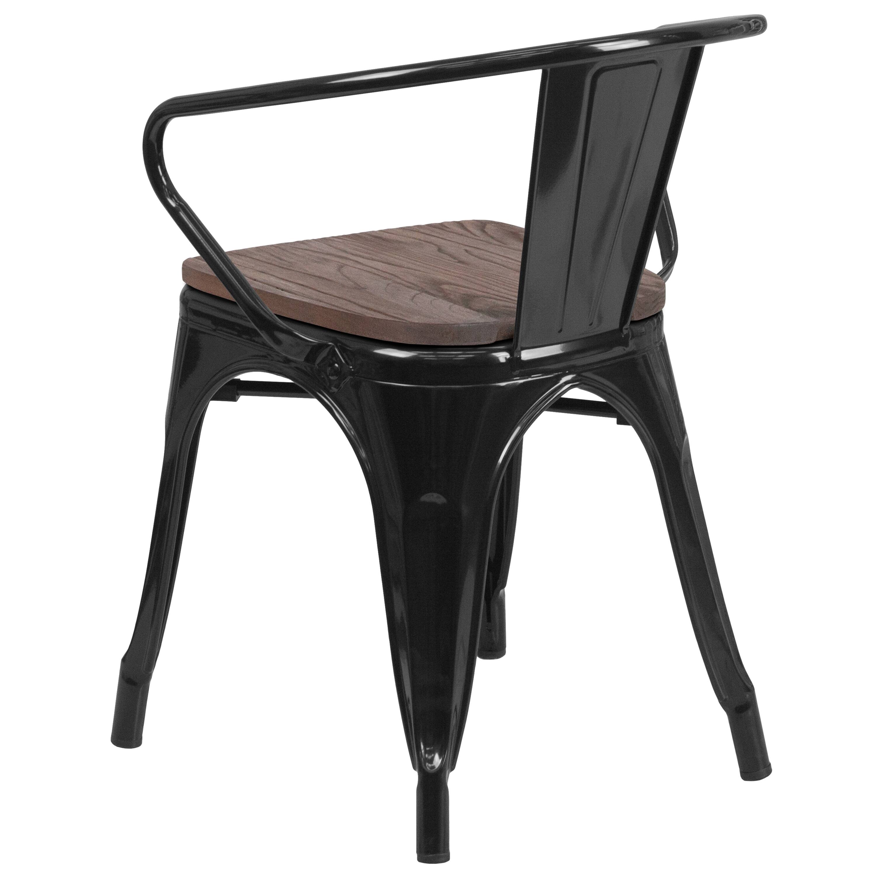 Alt View 5. Emma + Oliver - Metal Chair with Wood Seat and Arms - Black.