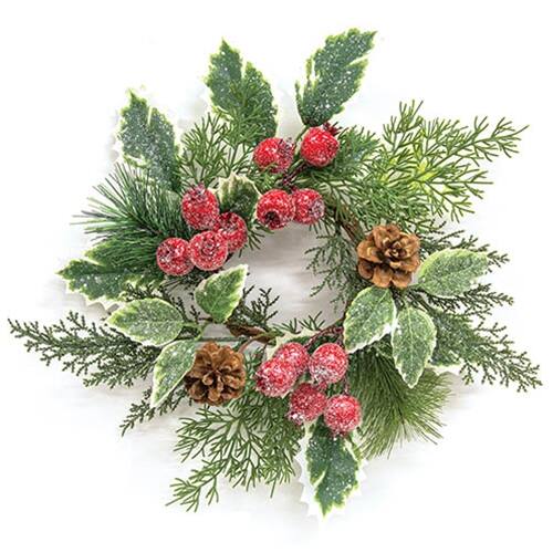 BreeBe - Icy Winterberry Holly & Pine Candle Ring 4" - Multi