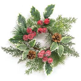 BreeBe - Icy Winterberry Holly & Pine Candle Ring 4" - Multi