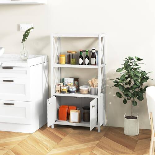 Alt View 8. Ecooso - Bathroom Storage Cabinet with Open Shelves and Double Doors - White.