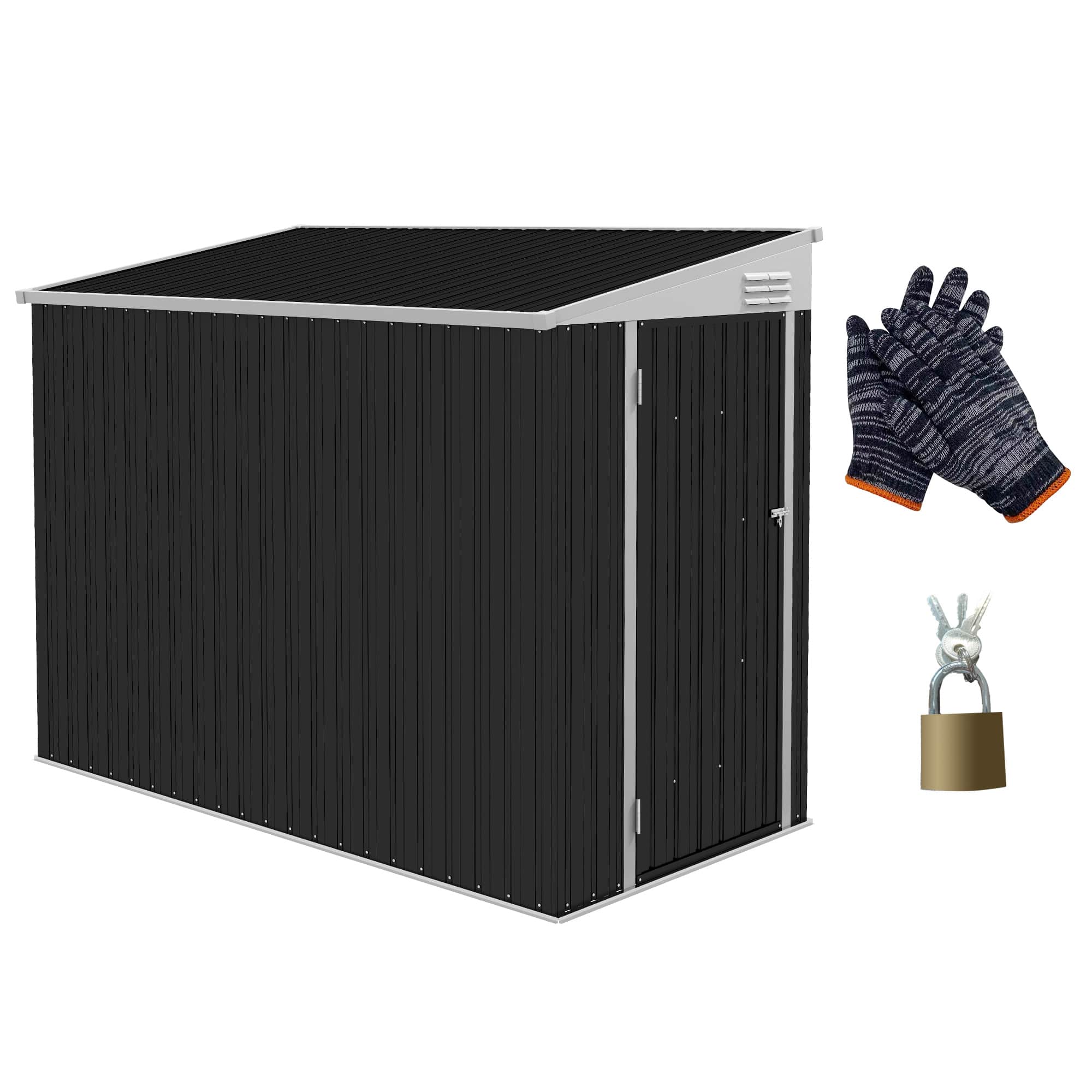 APRILSOUL - Lean To Galvanized Steel Shed Lockable Vented Space Saving Outdoor Storage Kit - Gray