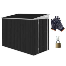 APRILSOUL - Lean To Galvanized Steel Shed Lockable Vented Space Saving Outdoor Storage Kit - Gray