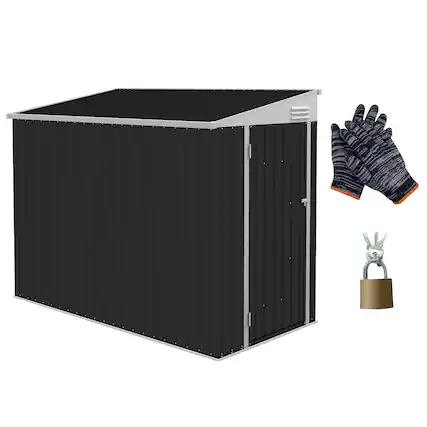 Front. APRILSOUL - Lean To Galvanized Steel Shed Lockable Vented Space Saving Outdoor Storage Kit - Gray.