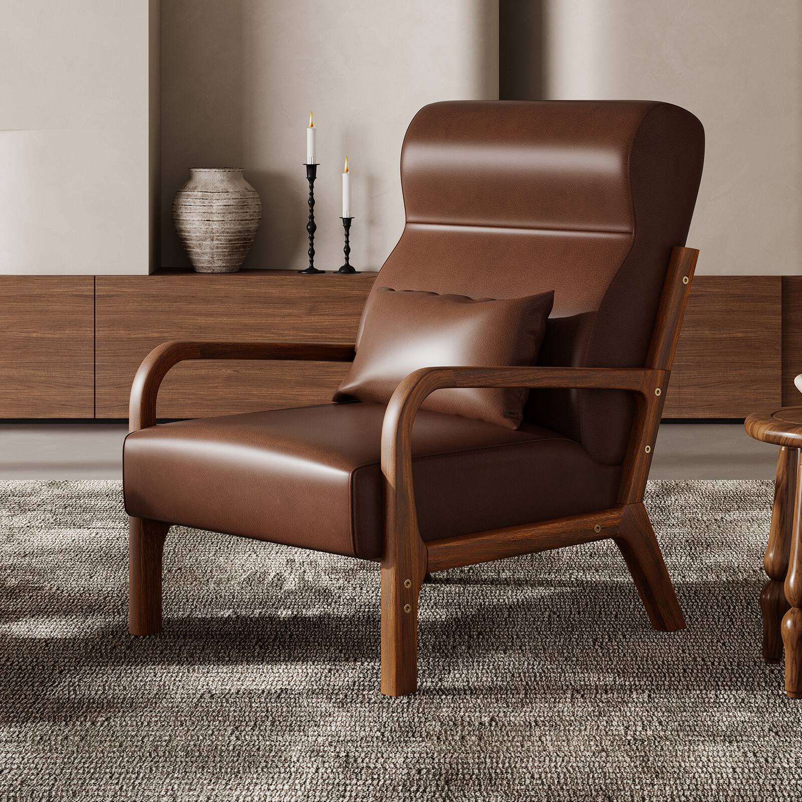 Angle. Bestier - Corduroy Armchair with Heightened Headrest and Removable Armrest - Brown.