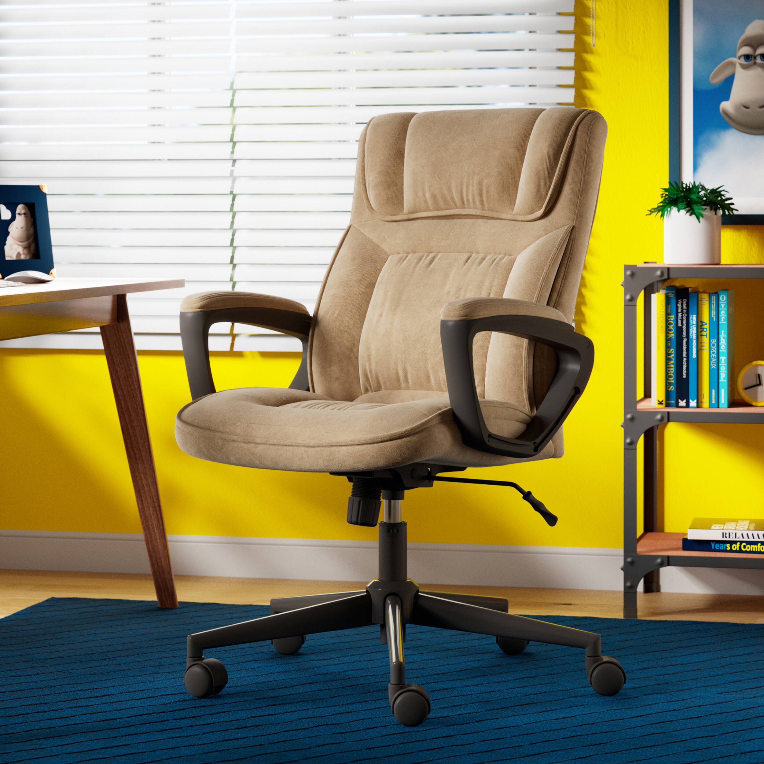 Alt View 20. Serta - Ergonomic Executive Office Chair with Lumbar Support Headrest Pillow Padded Armrests Swivel Soft Microfiber Fabric - Soft Plush - Beige.