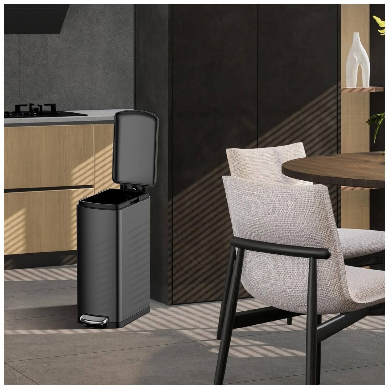 Alt View 1. GARVEE - 30 L Kitchen Step Trash Can, 8 Gallon Narrow Stainless Steel Waste Bin with Soft-Close Lid, Rectangle Rubbish Bin - Black.