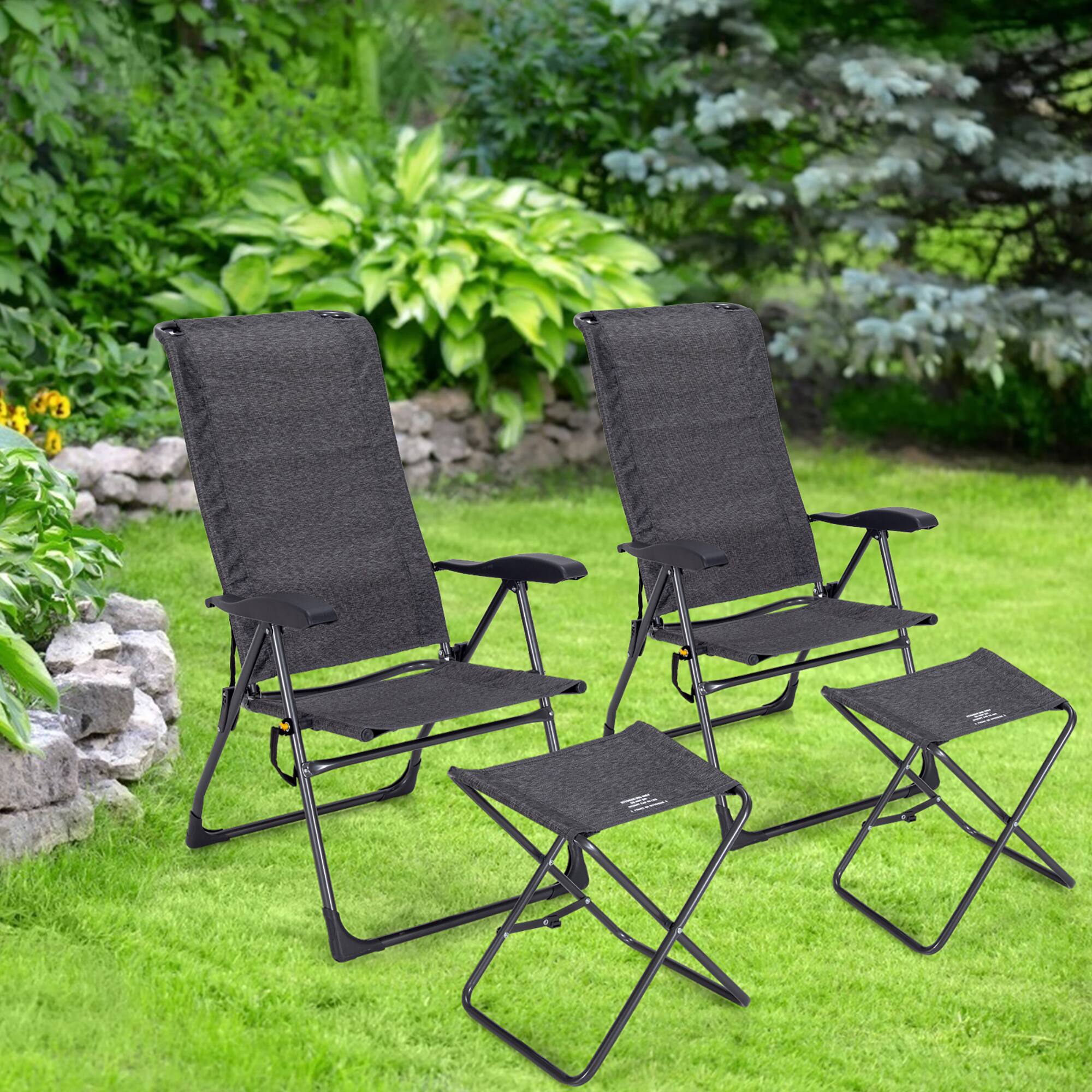 Left. Costway - 4PCS Patio Folding Dining Chair Ottoman Set Adjustable Back Camp Gray - Gray.