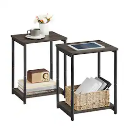 Songmics Home - End Tables Set of 2, Side Tables with Storage Shelf, Slim Night Tables - Chestnut Brown and Classic Black