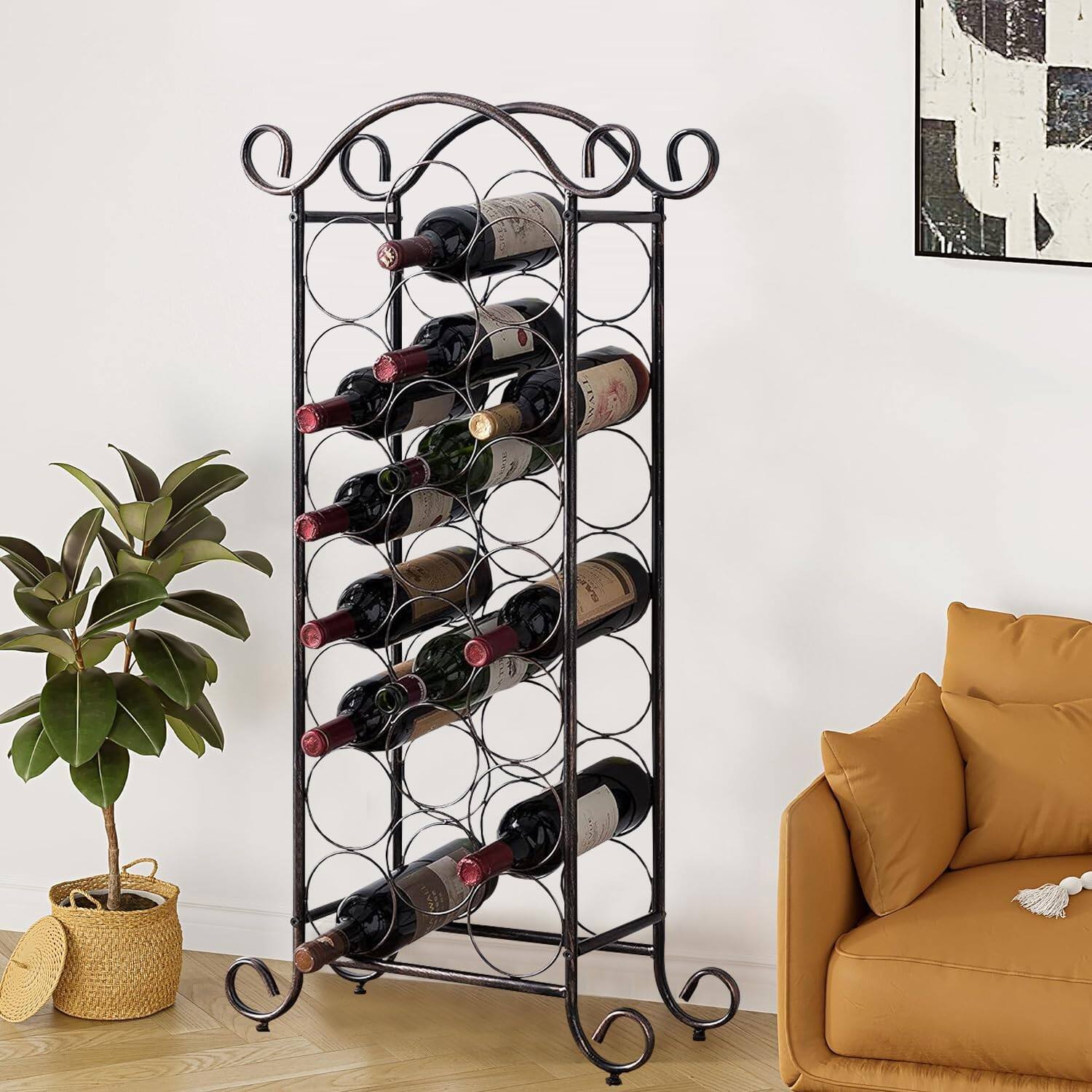 Angle. Kings Brand Furniture - Kings Brand Furniture Floor Freestanding Metal Wine Rack, Wine Bottle Holder Stands, Wine Storage for Home Bar - Rust/Copper.
