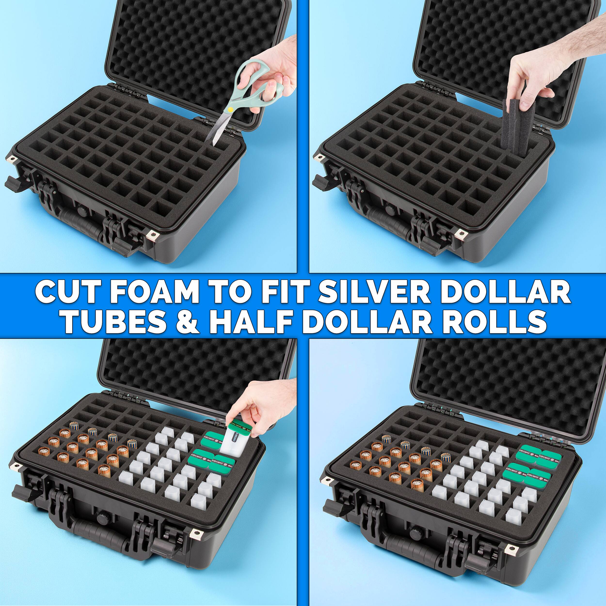 CUT FOAM TO FIT SILVER DOLLAR TUBES & HALF DOLLAR ROLLS