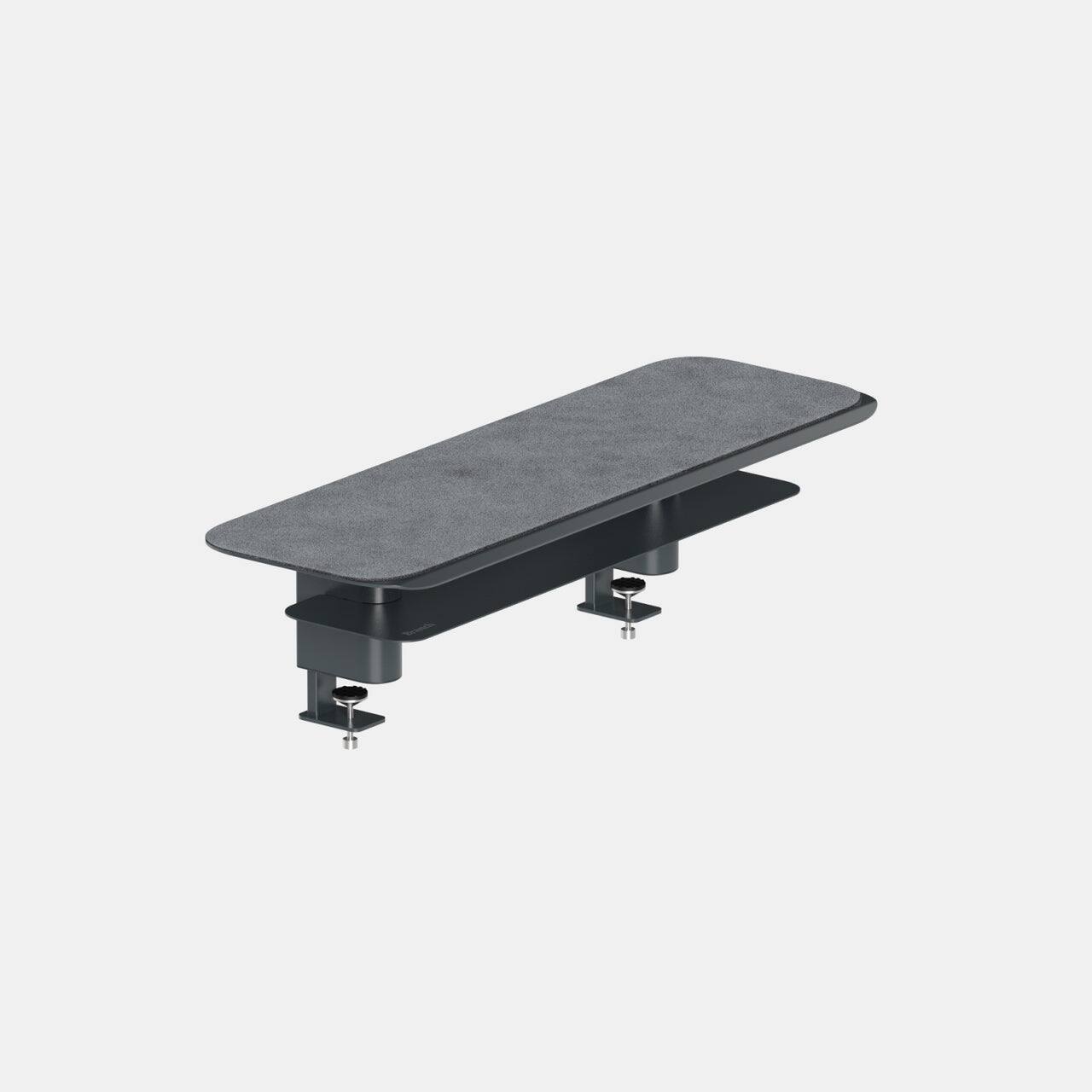 Angle. Branch Furniture - Branch Small Monitor Stand – Sturdy Steel Stand with Elegant Felt Liner, Hidden Storage, and Universal Clamp - Charcoal.