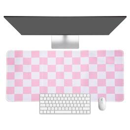 Unique Bargains - Checkered Desk Mat, 27.6x11.8 Inch Mouse Pad, Non-Slip Rubber, Stitched Edges, Soft, for Computer/Laptop - Pink/White