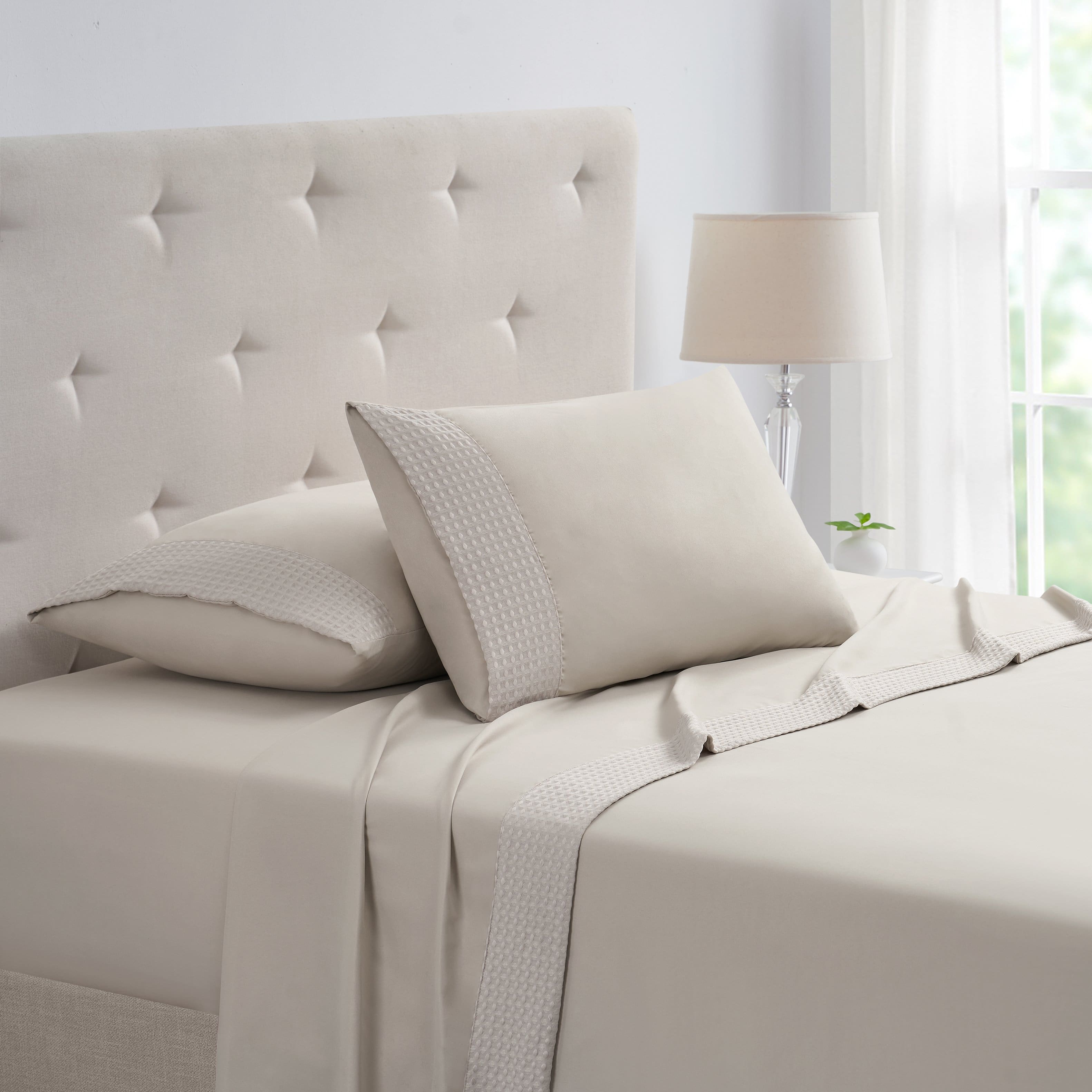 Bamboo Comfort - Bamboo 4 Piece 1800 Thread Count Waffle Hem Sheet Set - Taupe
