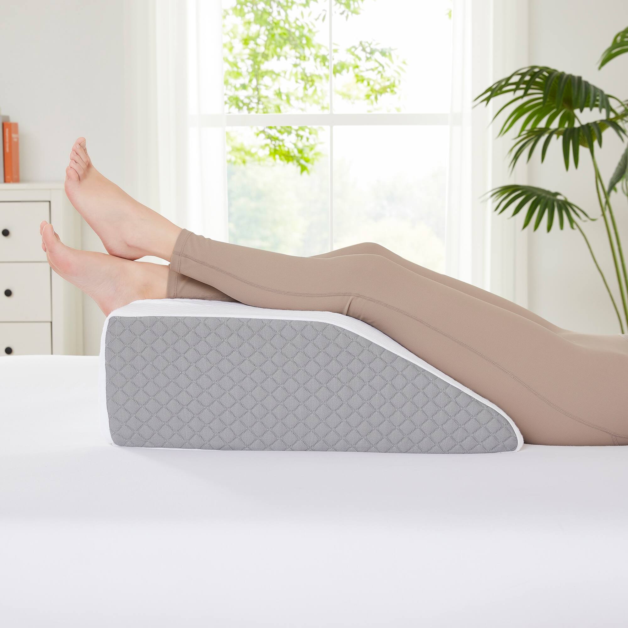 Angle. Sweet Home Collection - Leg Elevated Support Wedge Pillow with High Density Foam - White.