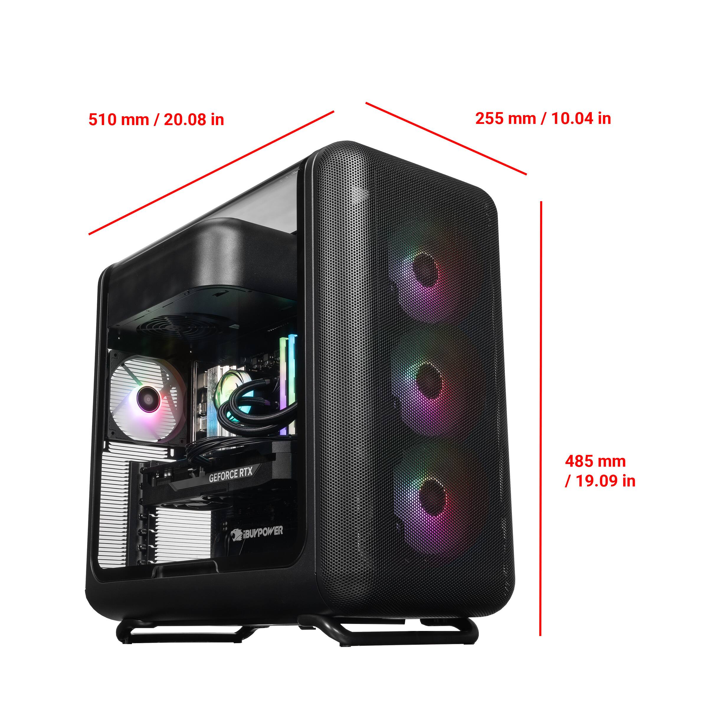 510 mm / 20.08 in  
255 mm / 10.04 in  
485 mm / 19.09 in  

GEFORCE RTX  
BUPPOWER