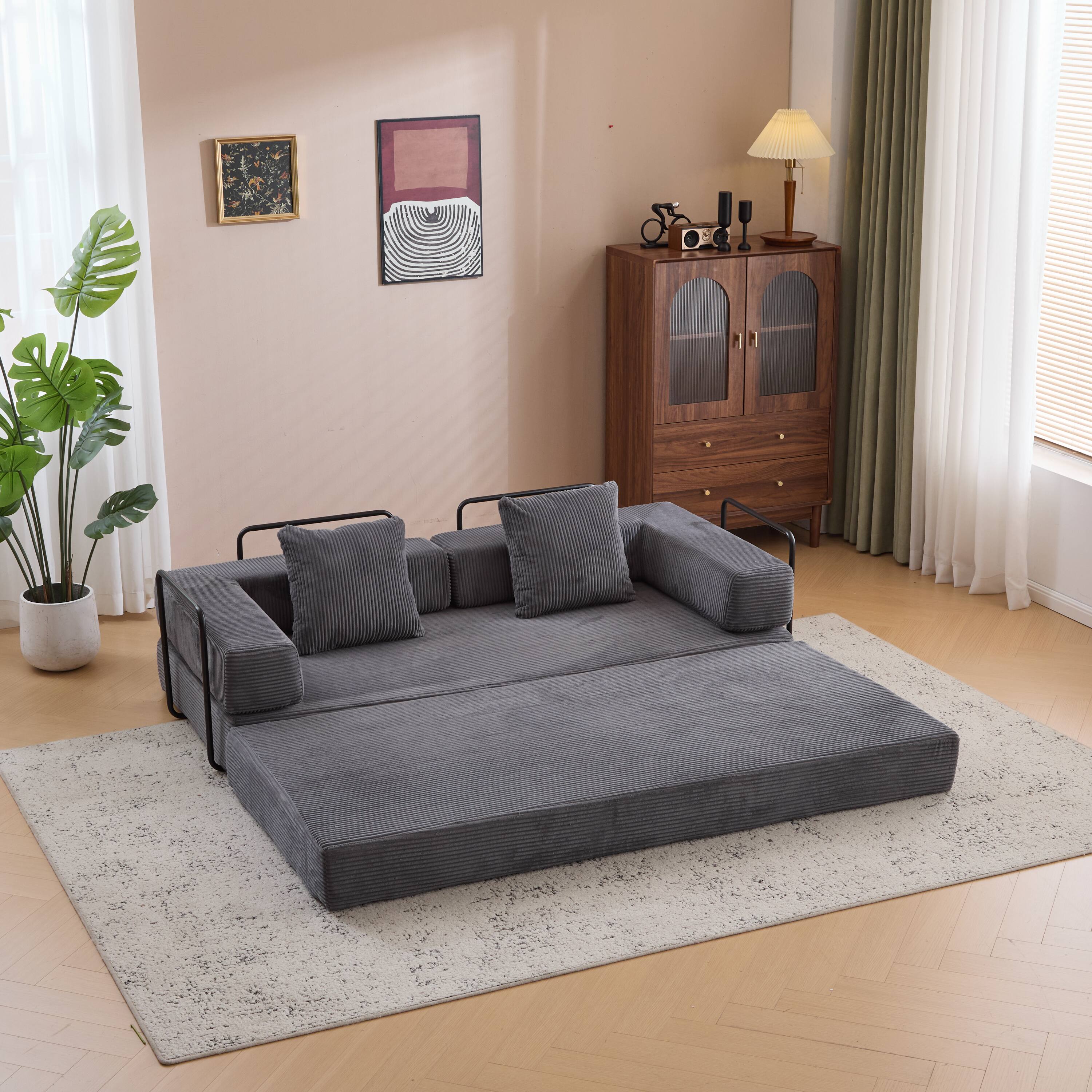Alt View 6. GOODSILO - Convertible Floor Sofa Bed - Futon Couch Lounge Sleeper with Pillow Back Support & Armrests - Dark Green.