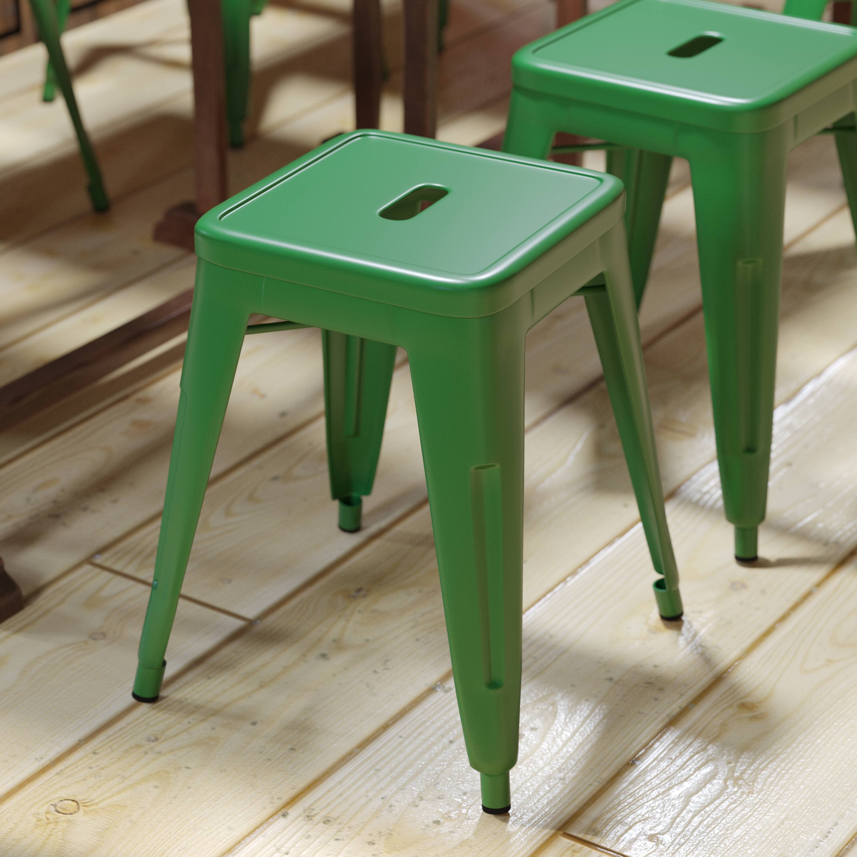 Alt View 4. Emma + Oliver - 18 Inch Table Height Indoor Stackable Metal Dining Stool-Set of 4 - Green.