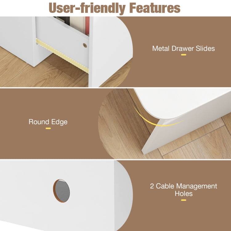 User-friendly Features  
- Metal Drawer Slides  
- Round Edge  
- 2 Cable Management Holes