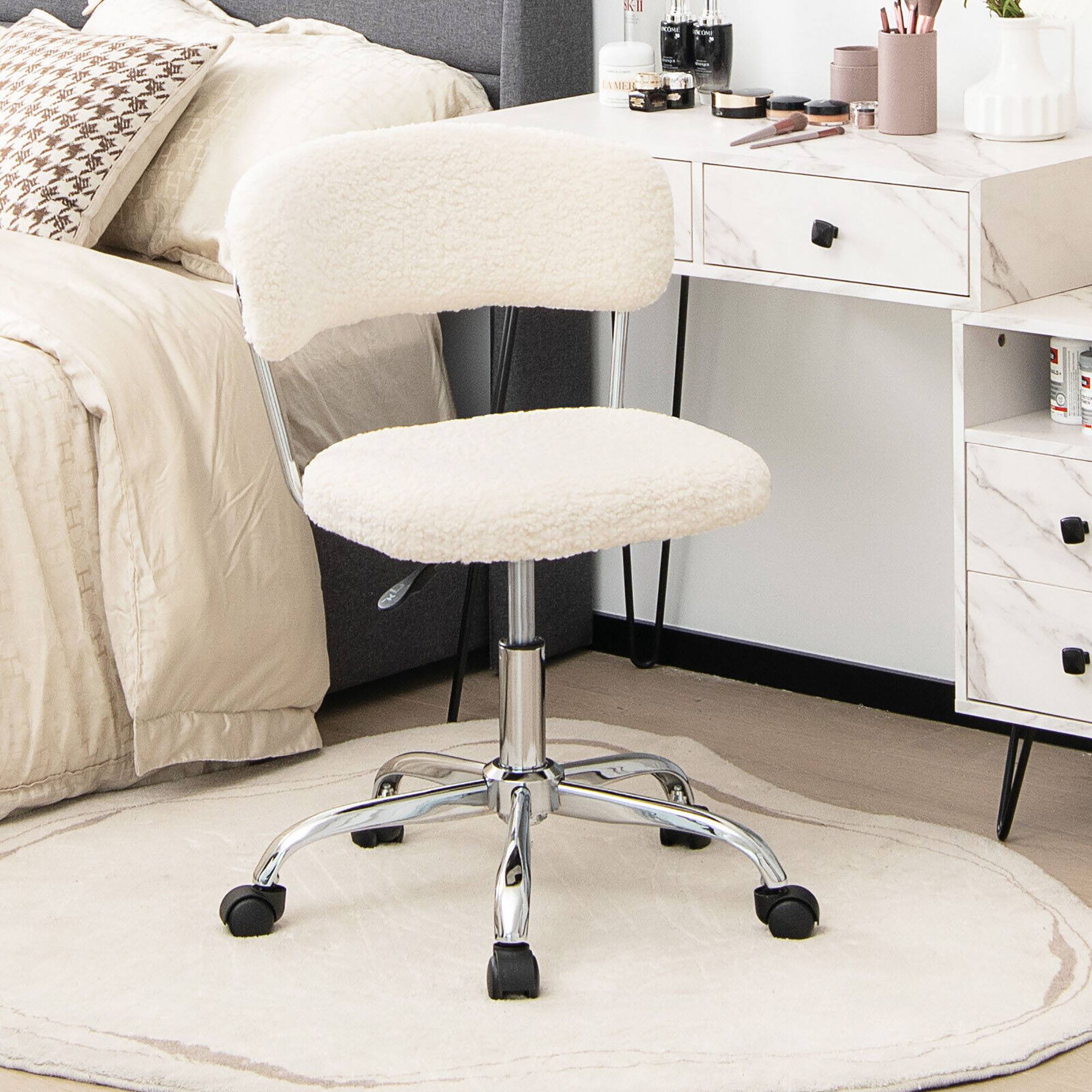 Alt View 11. Costway - Swivel Adjustable Faux Fur Computer Desk Chair - White.