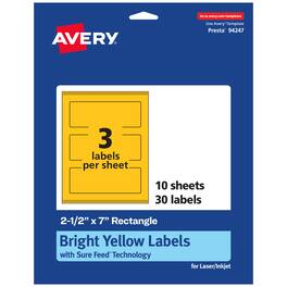Avery - Printable Rectangle Labels, Bright 2.5" x 7", 30ct - Yellow