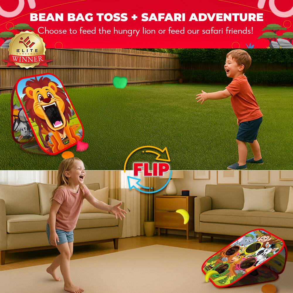 BEAN BAG TOSS + SAFARI ADVENTURE  
Choose to feed the hungry lion or feed our safari friends!  

ELITE CONSUMER WINNER  

FLIP