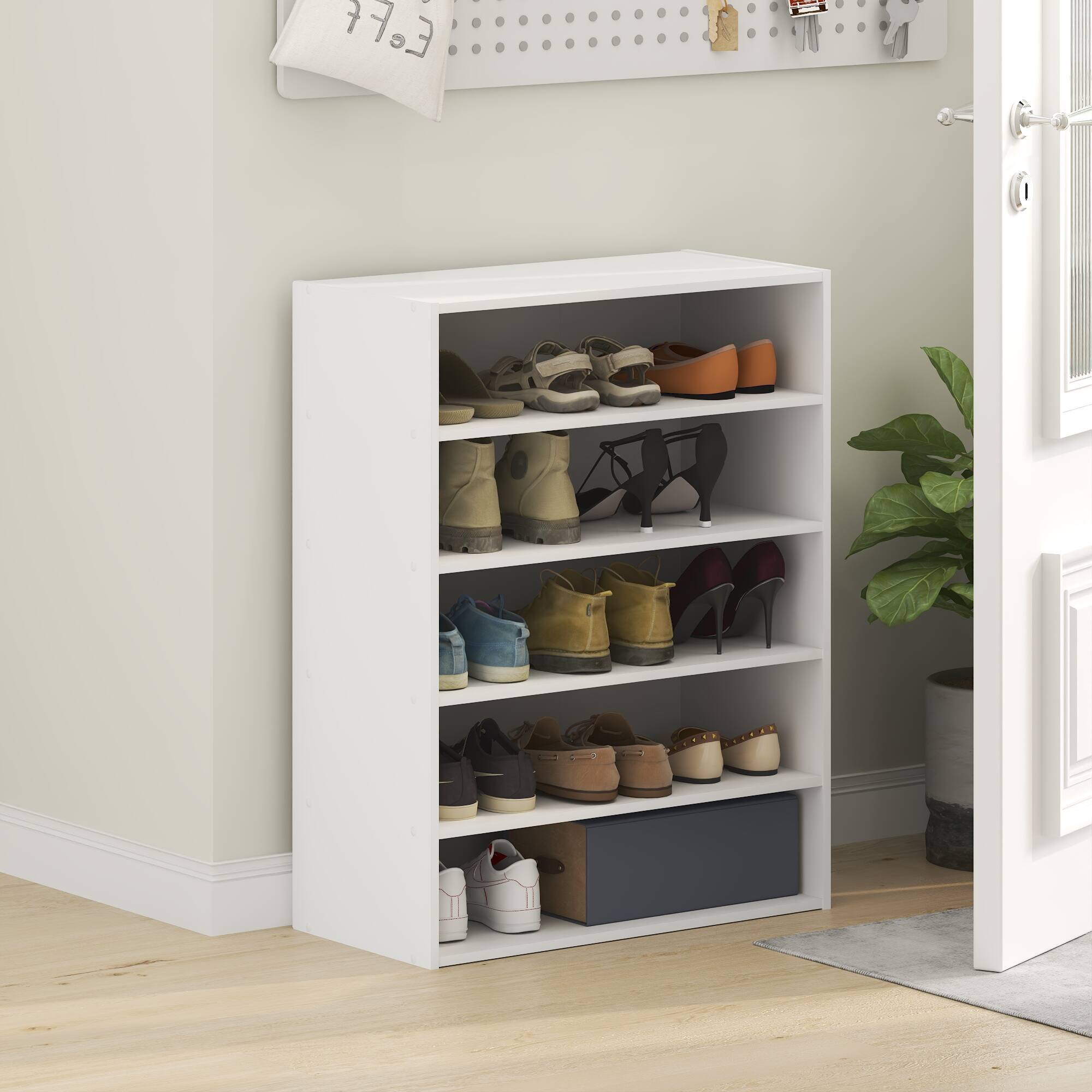 Alt View 1. Furinno - FANO Shoe Rack, 5-Tier Shoe Organizer, Stackable Shoe Storage, for Closet Entryway, Office, Garage - White.