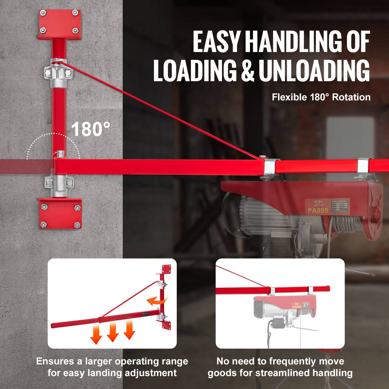 EASY HANDLING OF LOADING & UNLOADING  
Flexible 180° Rotation  

Ensures a larger operating range for easy landing adjustment  
No need to frequently move goods for streamlined handling