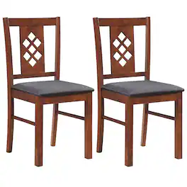 Costway - Dining Chairs Set of 2, Linen Style Upholstered Kitchen Chairs with Wood Frames - Brown + Gray