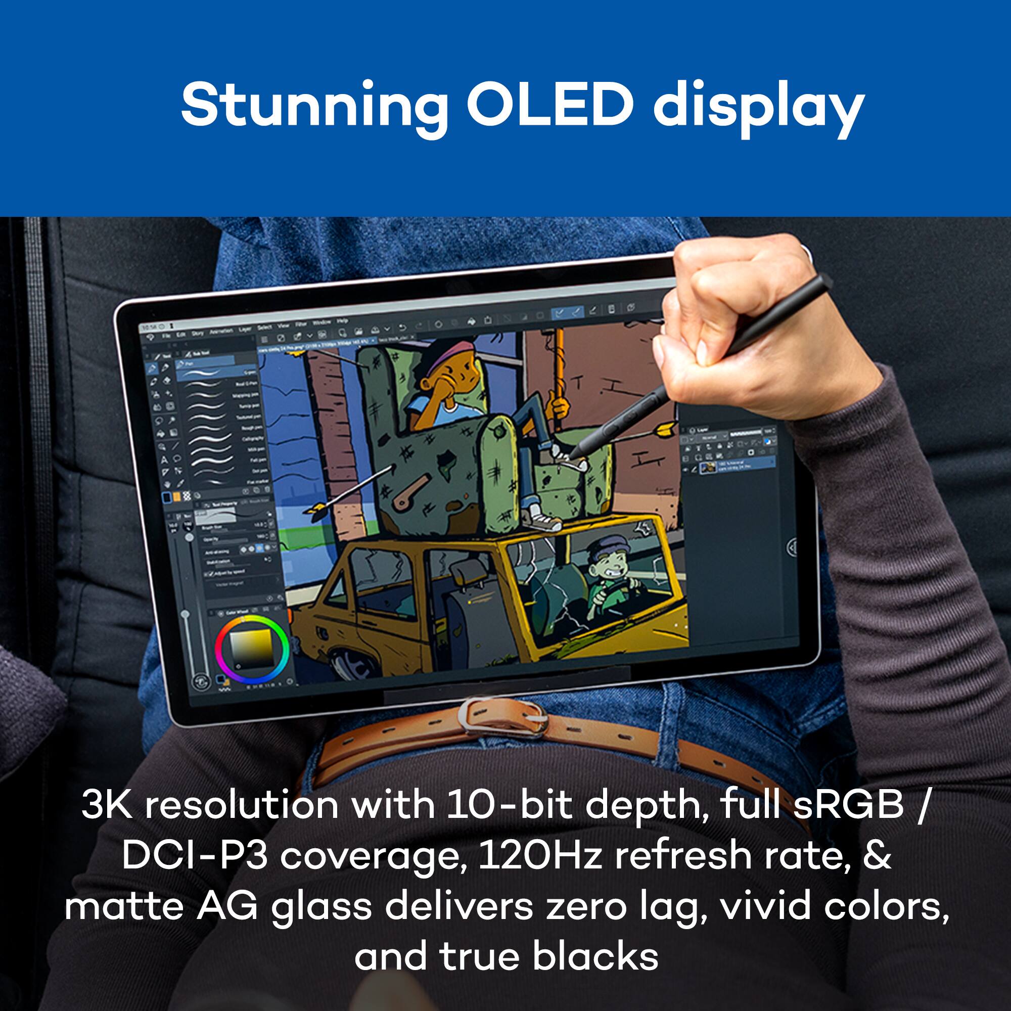 Stunning OLED display

3K resolution with 10-bit depth, full sRGB / DCI-P3 coverage, 120Hz refresh rate, & matte AG glass delivers zero lag, vivid colors, and true blacks