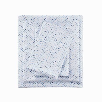 Front. Gracie Mills - Gracie Mills Giselle 4-Peice Wrinkle Free Printed Microfiber Sheet Set - Blue Chevron.