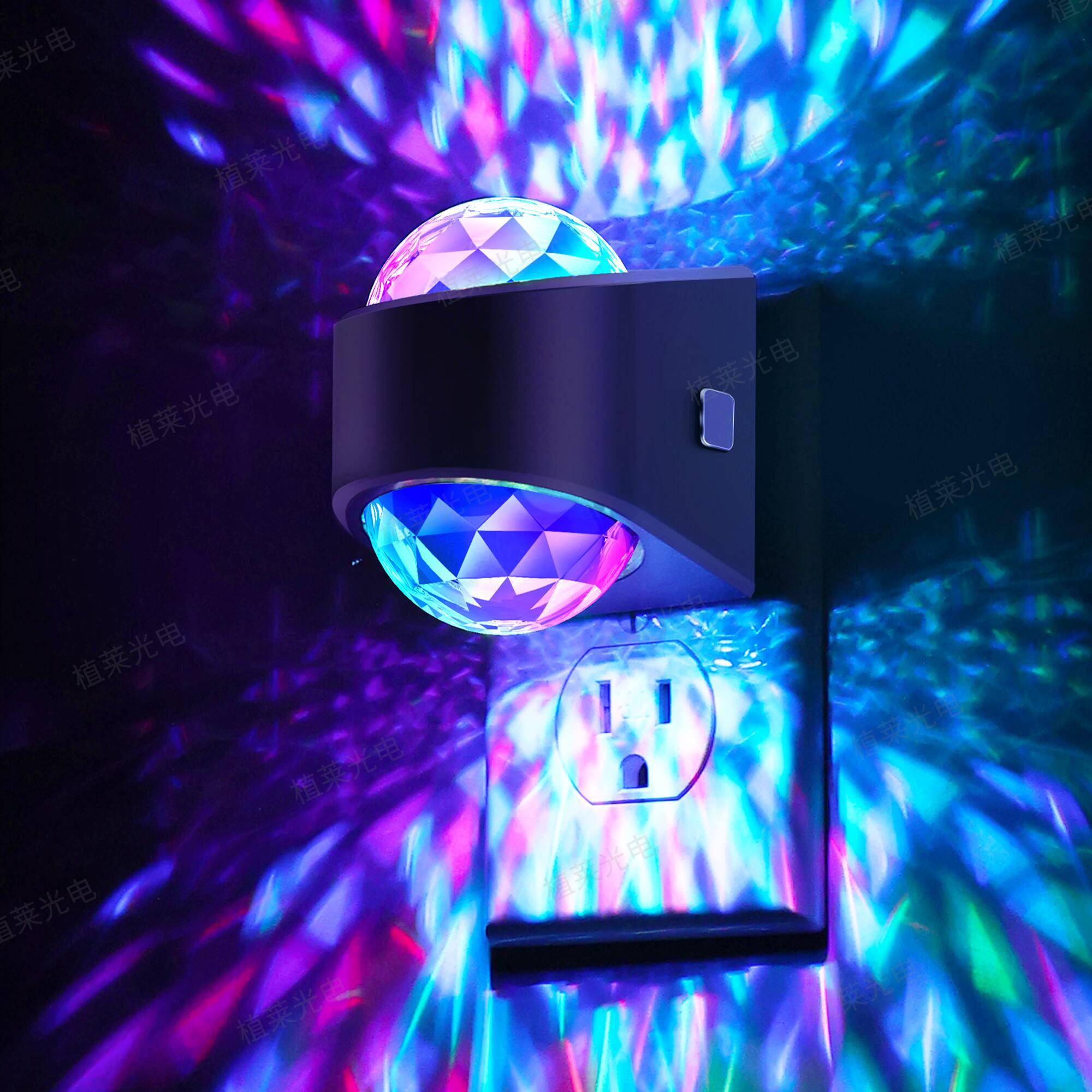 Alt View 3. Jandcase - JANDCASE 2-Pack 2W Plug-in Night Light, RGB Color Changing with  Diamond Lens, Color Memory, Dusk-to-Dawn Sensor - Black.