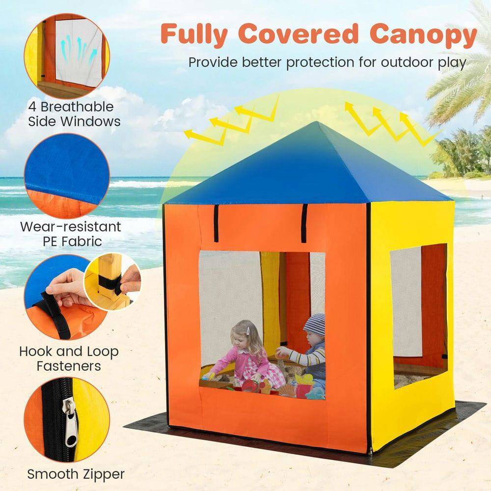 Fully Covered Canopy  
Provide better protection for outdoor play  

4 Breathable Side Windows  
Wear-resistant PE Fabric  
Hook and Loop Fasteners  
Smooth Zipper
