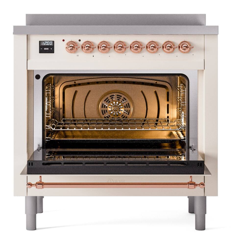 Alt View 2. ILVE - ILVE Nostalgie II 36 inch Induction Range with 6 Elements (Triple Glass Door, Antique White, Brass) - Antique White.