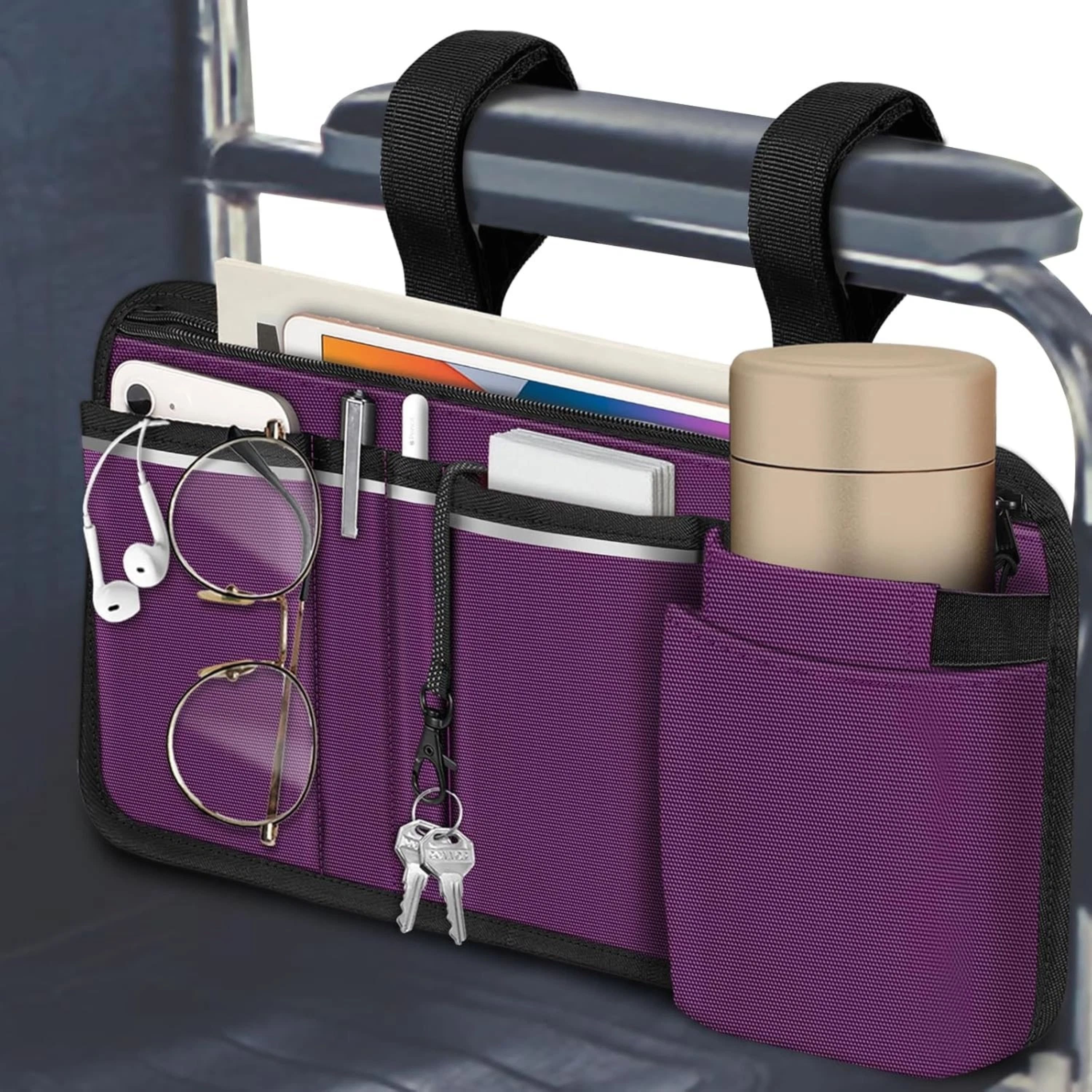 Kitcheniva - Wheelchair Armrest Accessories Pouch Side Storage Bag With Cup Holder - Purple