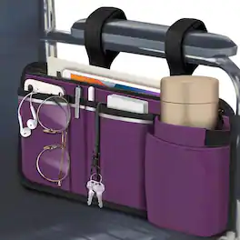 Kitcheniva - Wheelchair Armrest Accessories Pouch Side Storage Bag With Cup Holder - Purple