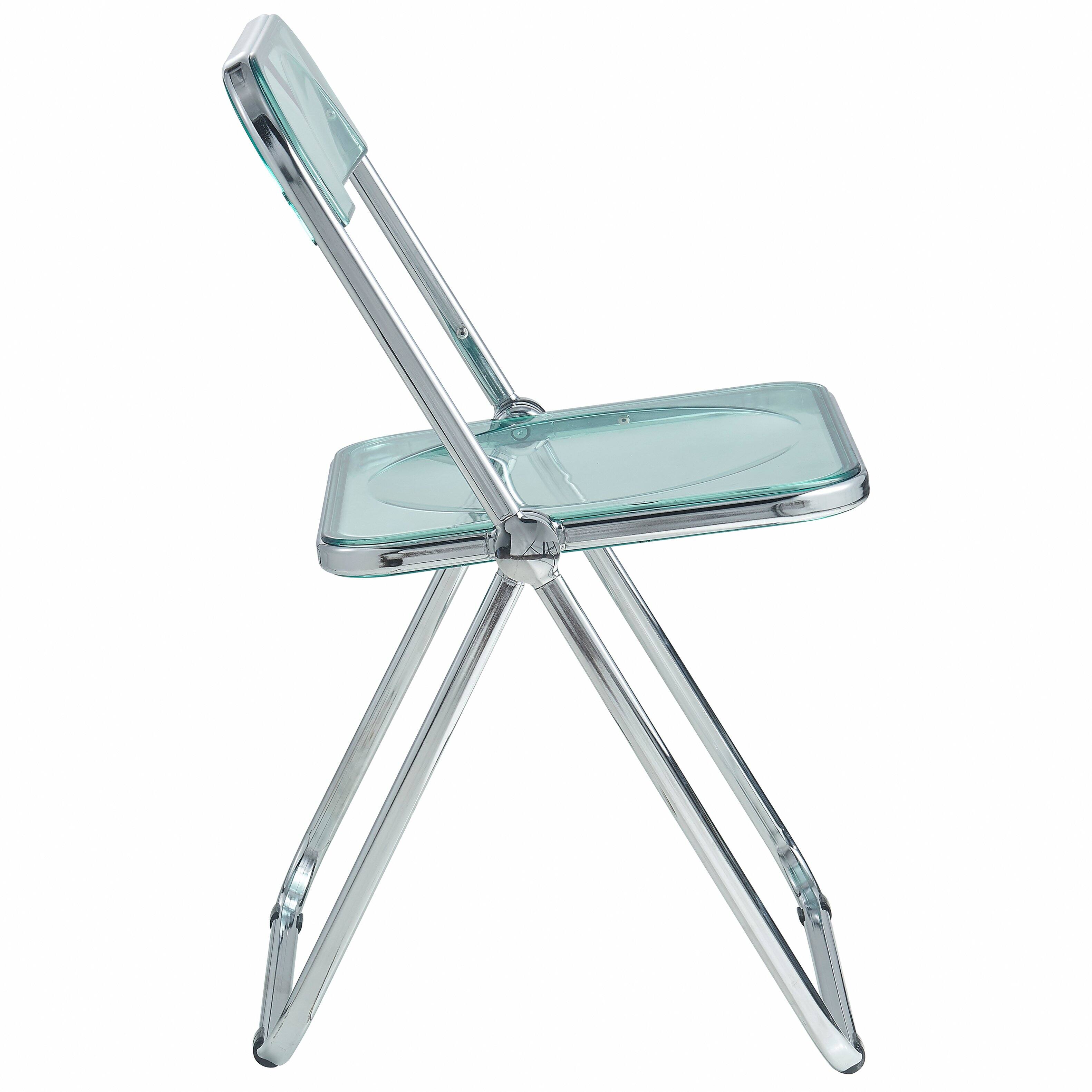 Alt View 4. LeisureMod - Lawrence 2-PCS Clear Accent Chair, Folding Acrylic Design with Chrome Frame, Portable Assembled Seating - Jade Green.