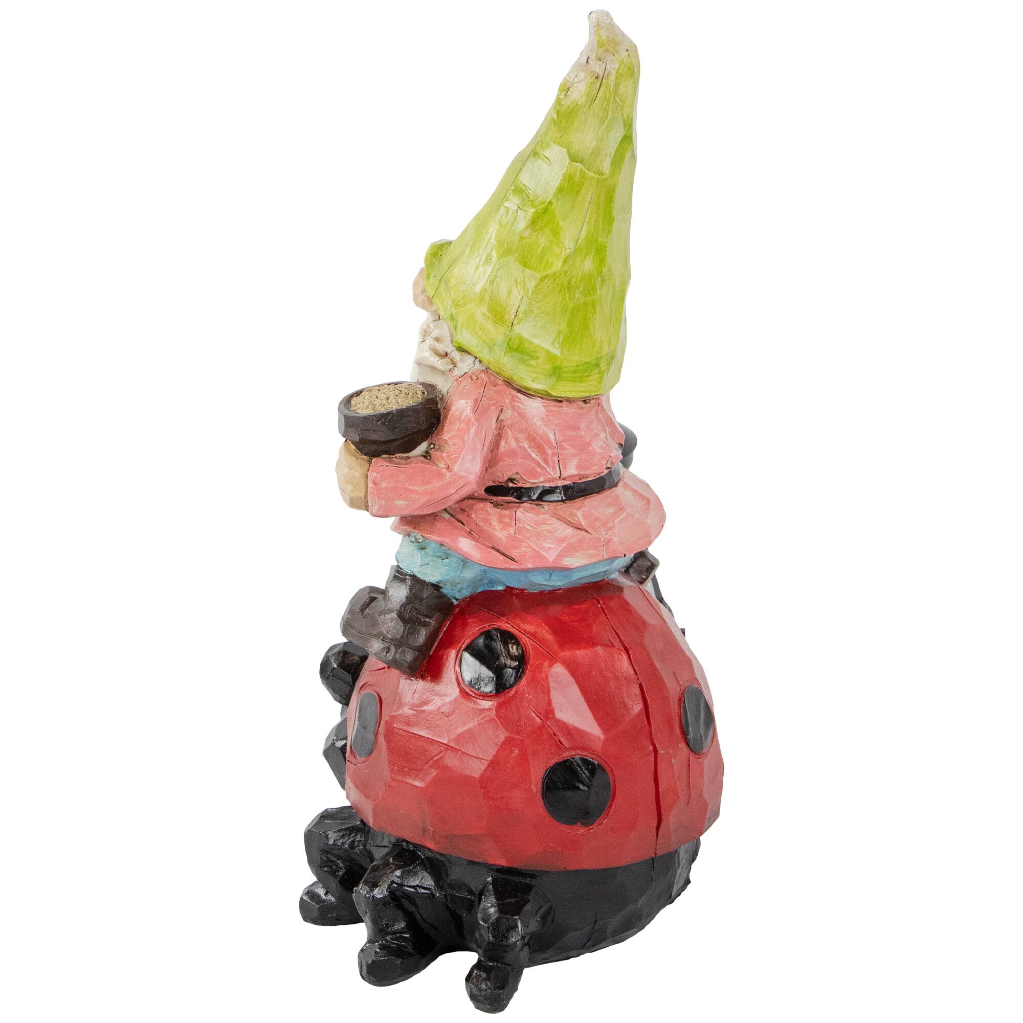 Alt View 4. Northlight - 12.25" Solar LED Lighted Gnome and Ladybug Outdoor Garden Statue - Red.