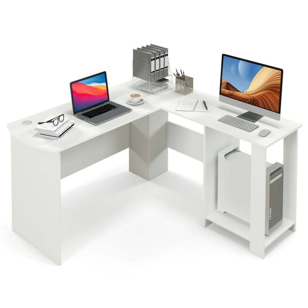Angle. Kadyn - Large Modern L-shaped Computer Desk with 2 Cable Holes and 2 Storage Shelves-White, Home Office Desks, Computer Desks - White.