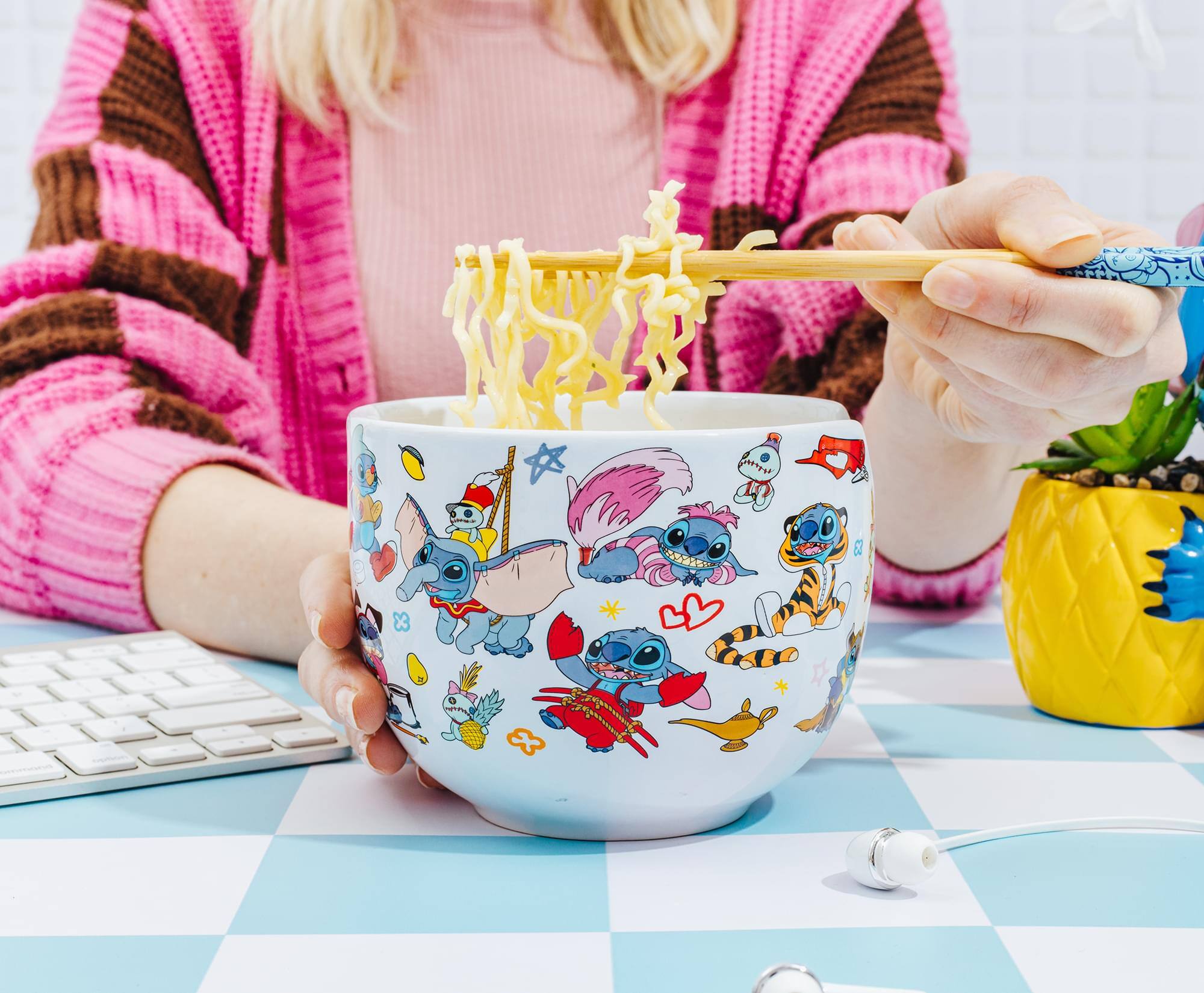 Alt View 3. Silver Buffalo - Disney Lilo & Stitch Costumes 20-Ounce Ceramic Ramen Bowl With Chopsticks - White.